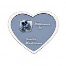 Namenschild Decoramic Herz 180x150mm grau/weiss , aus Keramik    Motiv Babyschuhe blau
