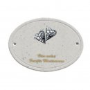 Decoramic Oval Granitgrau, Motiv Herzen Silber Kringel