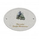 Decoramic Oval Granitgrau, Motiv Vogel lila links