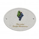 Decoramic Oval Granitgrau, Motiv Weintrauben blau