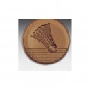 Emblem D=50mm Badminton Federball,  bronzefarben, siber-...