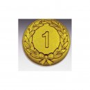 Emblem D=50mm Kranz 1 , goldfarben in Kunststoff fr Pokale und Medaillen