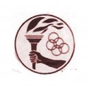 Emblem D=50mm Olympische Fackel + Ringe bronze-farben