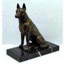 Figur Hund Schferhund sitzend auf Sockel  bronzefarben...