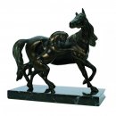 Figur Pferd Stute m. Fohlen  bronziert 22cm