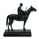 Figur Pferd m. Jockey sitzend  versilbert 27cm