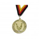 Medaille D=70mm, Kegeln, Goldfarbig, Inkl. 22mm Band