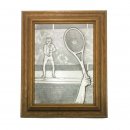 Zinnrelieff Tennis mit Eichenrahmen 20 x 25 cm