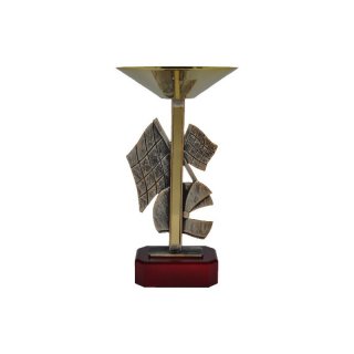 Award-Cup H=330mm mit Figur Motorsport auf Holzsackel, Gravur im Preis enthalten.