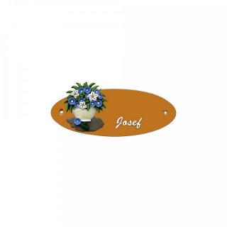 Namensschild Oval- Klassik 170x70mm  Terrakotta Motiv Blume