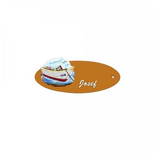 Namensschild Oval- Klassik 170x70mm  Terrakotta Motiv Boot