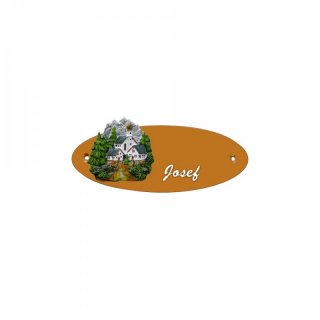 Namensschild Oval- Klassik 170x70mm  Terrakotta Motiv Dorf in den Bergen