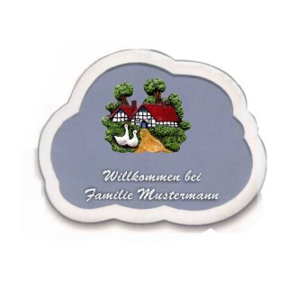 Decoramic Wolkentraum Grau, Motiv Bauernhuser Gnse