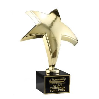 Figur Stern Award Gold glnzend 250mm auf Mamor Sockel,    Preis ist incl.Text & Logogravur, keine weiteren Kosten