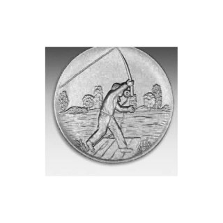 Emblem D=50mm Angler neu, silberfarben in Kunststoff fr Pokale und Medaillen