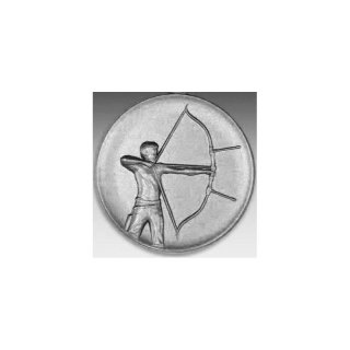 Emblem D=50mm Bogenschieen Mnner, silberfarben in Kunststoff fr Pokale und Medaillen