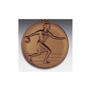 Emblem D=50mm Bowling Frau, bronzefarben in Kunststoff fr Pokale und Medaillen