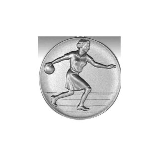 Emblem D=50mm Bowling Frau, silberfarben in Kunststoff fr Pokale und Medaillen
