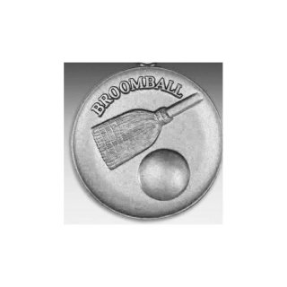 Emblem D=50mm Broomball, silberfarben in Kunststoff fr Pokale und Medaillen