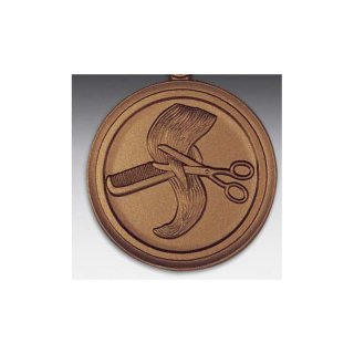 Emblem D=50mm Kamm+Schere+Locke, bronzefarben in Kunststoff fr Pokale und Medaillen