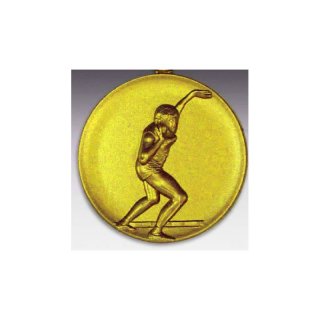 Emblem D=50mm Kugelstoen Frauen, goldfarben in Kunststoff fr Pokale und Medaillen