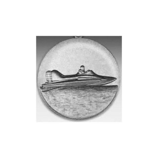 Emblem D=50mm Motorboot, silberfarben in Kunststoff fr Pokale und Medaillen