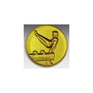 Emblem D=50mm Pferd - Turnen, goldfarben in Kunststoff fr Pokale und Medaillen