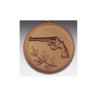 Emblem D=50mm Pistole / Colt, bronzefarben in Kunststoff fr Pokale und Medaillen
