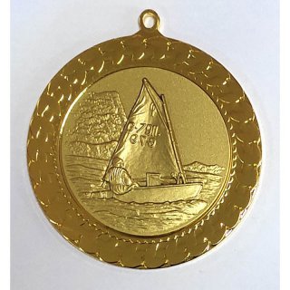 Emblem D=50mm Segelboot Optimist, goldfarben in Kunststoff fr Pokale und Medaillen