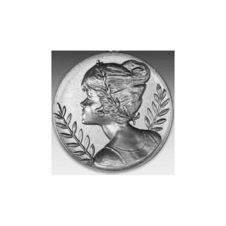 Emblem D=50mm Siegerin, silberfarben in Kunststoff fr Pokale und Medaillen