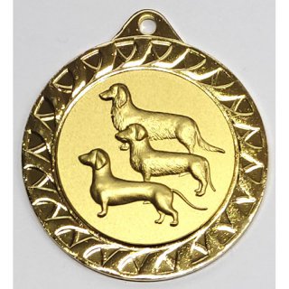 Emblem D=50mm drei Dackel, goldfarben in Kunststoff fr Pokale und Medaillen