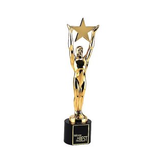 Figur Award-Stern 230mm Gold farbig auf Kristallsockel,  Preis ist incl.Text & Logogravur, keine weiteren Kosten,