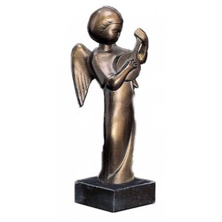 Figur Engel m. Laute  bronziert 18cm