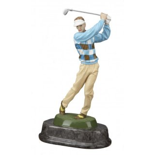 Figur Golfer beim Abschlag coloriert 22 cm inkl. Gravurschild und Textgravur