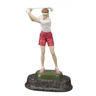 Figur Golfer beim Abschlag coloriert 22 cm inkl. Gravurschild und Textgravur
