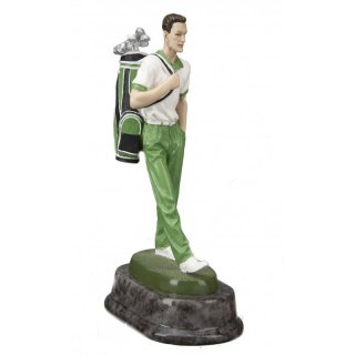 Figur Golfer mit Ausrstung coloriert 22 cm inkl. Gravurschild und Textgravur