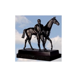 Figur Pferd m. Jockey stehend vergoldet 23cm
