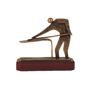 Figur Pokal Trophe Billard auf Mahagoni Lok Holzsockel, incl einer Textgravur