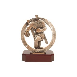 Figur Pokal Trophe  Hockey auf Mahagoni Lok Holzsockel, incl einer Textgravur  auf Holzsockel