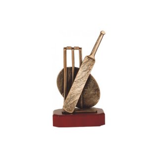 Figur Pokal Trophe Cricket auf Mahagoni Lok Holzsockel, incl einer Textgravur