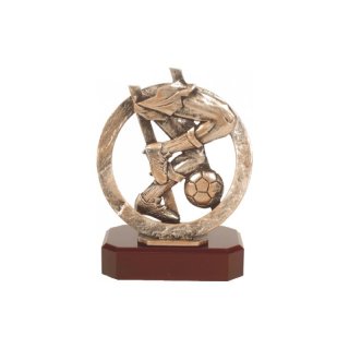 Figur Pokal Trophe Fussball H=210mm auf Mahagoni Lok Holzsockel, incl einer Textgravur auf Holzsockel