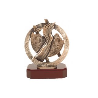 Figur Pokal Trophe  Golf auf Mahagoni Lok Holzsockel, incl einer Textgravur  auf Holzsockel