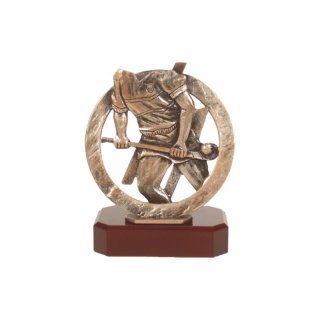 Figur Pokal Trophe Hockey H=205mm auf Mahagoni Lok Holzsockel, incl einer Textgravur auf Holzsockel