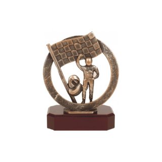 Figur Pokal Trophe Motorstort H=205mm auf Mahagoni Lok Holzsockel, incl einer Textgravur auf Holzsockel
