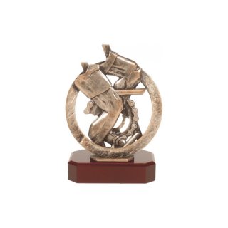 Figur Pokal Trophe  Laufen auf Mahagoni Lok Holzsockel, incl einer Textgravur  auf Holzsockel