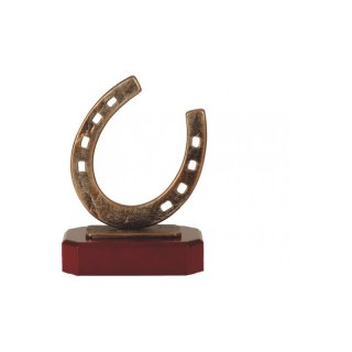 Figur Pokal Trophe Reitsport - Hufeisen auf Mahagoni Lok Holzsockel, incl einer Textgravur