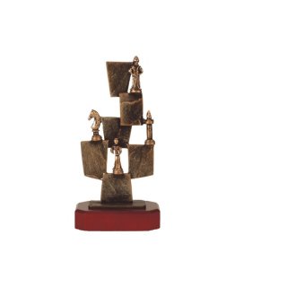 Figur Pokal Trophe Schach auf Mahagoni Lok Holzsockel, incl einer Textgravur