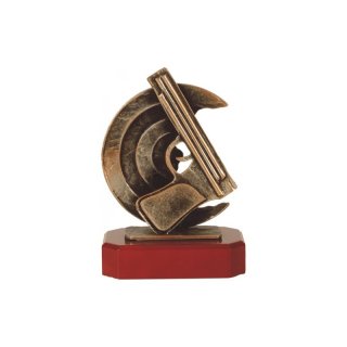 Figur Pokal Trophe Schiesport Pistole auf Mahagoni Lok Holzsockel, incl einer Textgravur