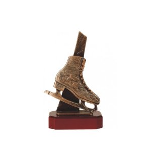 Figur Pokal Trophe Schlittschuhlaufen auf Mahagoni Lok Holzsockel, incl einer Textgravur