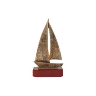 Figur Pokal Trophe Segeln auf Mahagoni Lok Holzsockel, incl einer Textgravur
